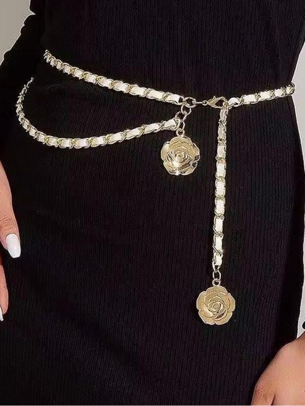 Gold Rose Charm Chain Waist Belt - Women Accessories